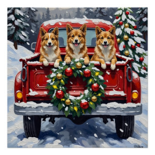 Japan-Chin-Weihnachten-Roter-LKW-Urlaub Poster