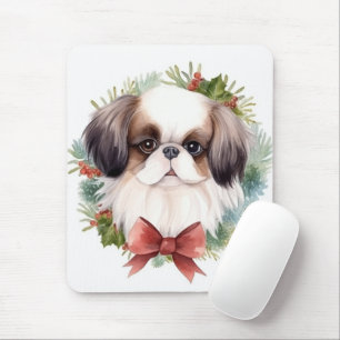 Japan-Chin-Weihnachtsgirlande Festlicher Hund Mousepad