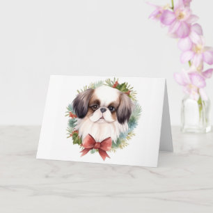 Japan-Chin-Weihnachtskranz Festiver Hund Karte