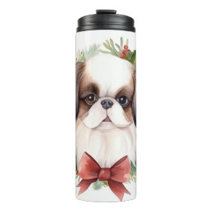 Japan-Chin-Weihnachtskranz Festiver Hund Thermosbecher
