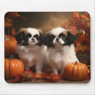 Japan-Chin-Welpe Herbstfreude Kürbis  Mousepad