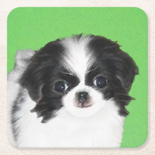 Japan-Chin-Welpenmalerei - Originale Hundekunst Rechteckiger Pappuntersetzer