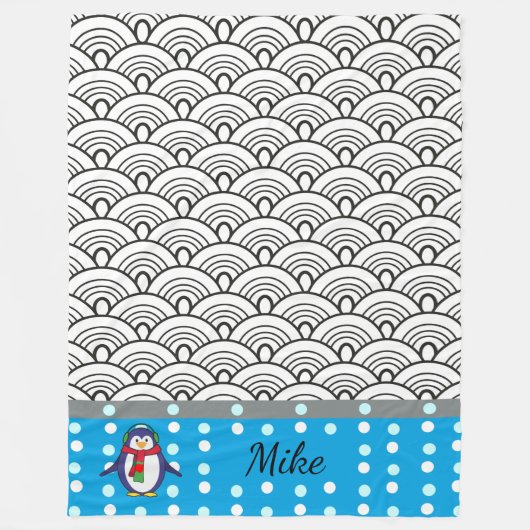 japan Doodles Muster, Pinguin, Ihr Name Fleecedecke (Vorderseite)