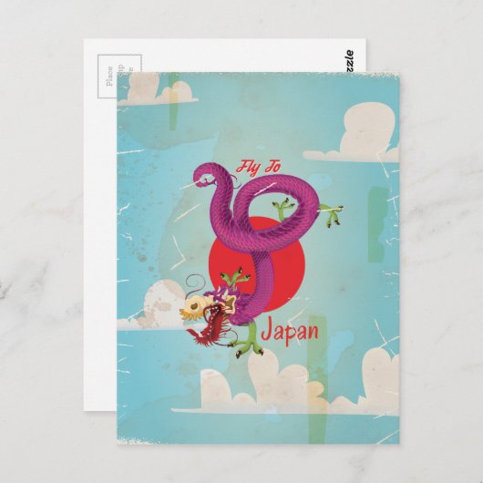 Japan Dragon Vintage Travel Poster Postkarte (Vorne/Hinten)