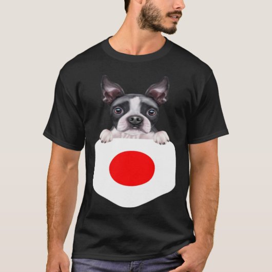 Japan Flag Boston Terrier Dog In Pocket T-Shirt (Vorderseite)