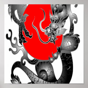 Japan Flag Dragon Print Poster