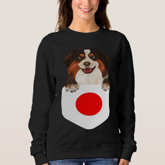 Japan Flag Miniature American Shepherd Dog In Pock Sweatshirt (Vorderseite)