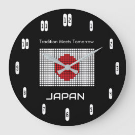 Japan Flag on Black – Bold Minimalist Große Wanduhr