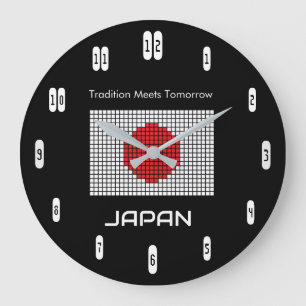 Japan-Flagge auf Schwarz – Fettes Minimalistisches Große Wanduhr