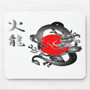 Japan-Flaggen-Feuer-Drache-Mausunterlagen Mousepad
