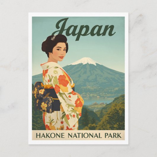 Japan Hakone Fuji Kimono Retro Postkarte (Vorderseite)