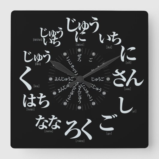 Japan Hiragana-Stil [schwarzes Gesicht] Quadratische Wanduhr (Vorderseite)