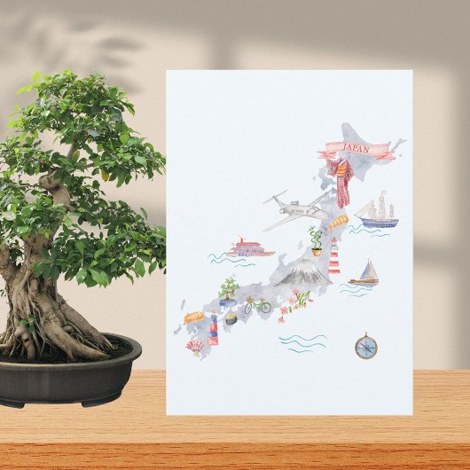Japan Illustrated Map Flat Greeting Karte