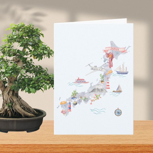 Japan Illustrated Map Folded Greeting Karte