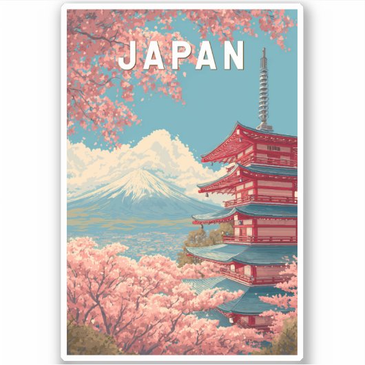 Japan Illustration Travel Art Vintage Aufkleber (Vorderseite)