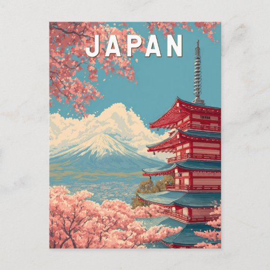 Japan Illustration Travel Art Vintage Postkarte (Vorderseite)