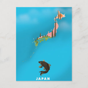Japan Illustriert Map Reiseplakat drucken. Postkarte