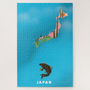 Japan illustrierte Landkarte Reiseplakat Druck. Puzzle