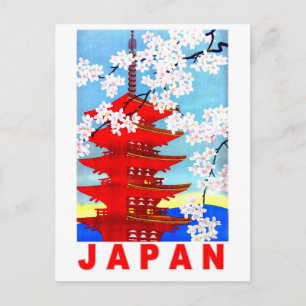 Japan im Frühling, japanischer Tempelturm, Vintag Postkarte