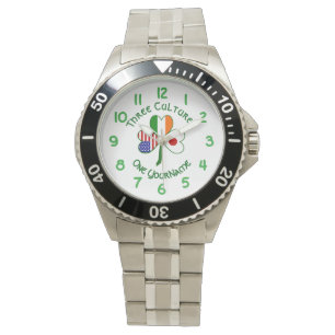 Japan Irland USA Shamrock Flag Personalisiert  Armbanduhr