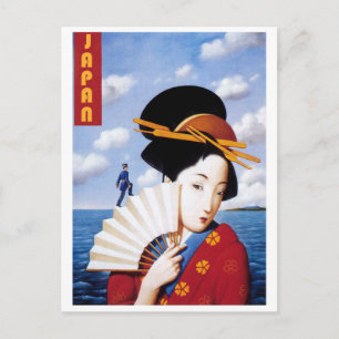Japan, japanische Geisha und der Offizier Postkarte