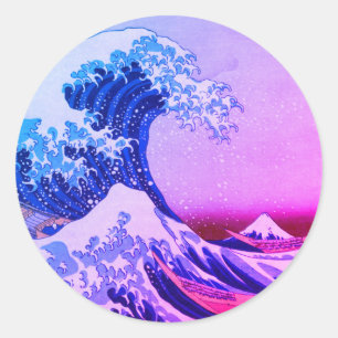 Japan - Japanische Kunst (Die große Welle vor Kana Runder Aufkleber