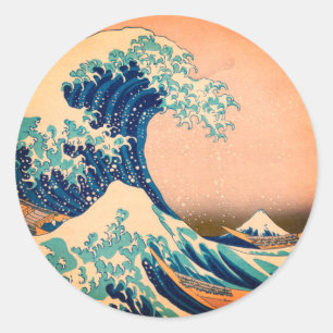 Japan - Japanische Kunst (Die große Welle vor Kana Runder Aufkleber