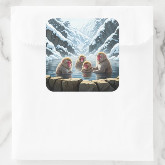 Japan Jigokudani Monkey Park Snow Affen Quadratischer Aufkleber (Tasche)