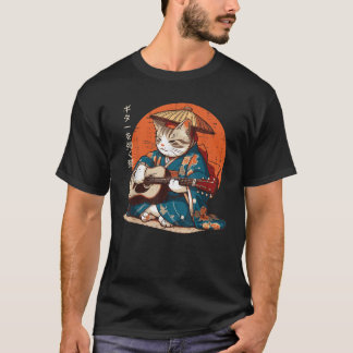 Japan Katze Kimono Gitarre Samurai Musik Männer Ju T-Shirt