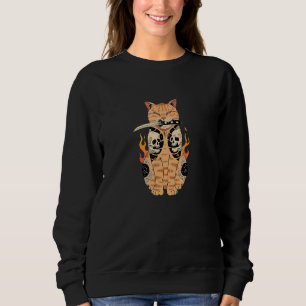 Japan Katze mit Catana-Tätowierung Totenkopf Sweatshirt