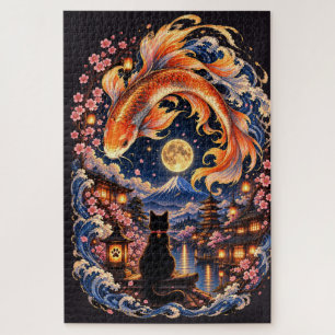 Japan Katzen- & Koi-Fisch-Mond-Puzzle Puzzle