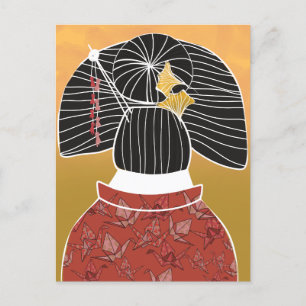 Japan Kimono Yukata Shrine Illustriert Postkarte