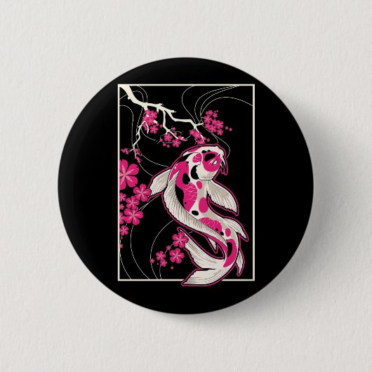Japan Koi Fish Cherry Blossom Japanisch Nishikigoi Button (Vorderseite)