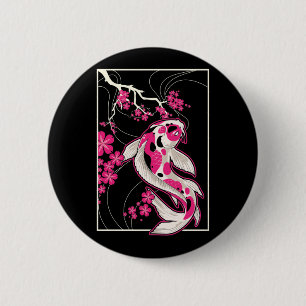 Japan Koi Fish Cherry Blossom Japanisch Nishikigoi Button
