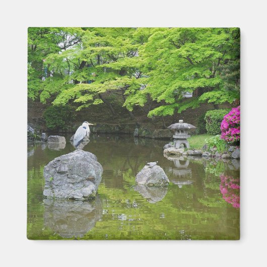 Japan, Kyoto. Heron in frischen grünen Blätter Magnet (Vorne)