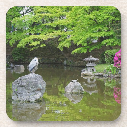 Japan, Kyoto. Heron in frischen grünen Blätter Untersetzer (Vorderseite)