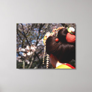 Japan, Kyoto. Rückansicht Nahaufnahme einer Geisha Leinwanddruck
