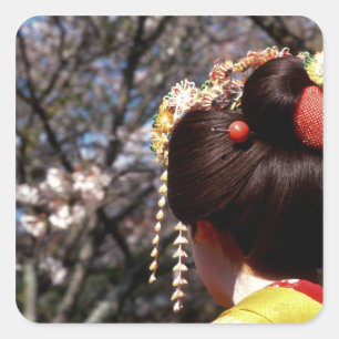 Japan, Kyoto. Rückansicht Nahaufnahme einer Geisha Quadratischer Aufkleber