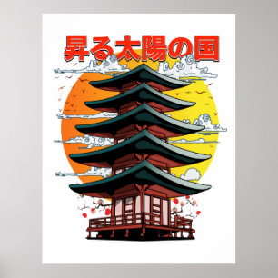 Japan, Land der aufgehenden Sonne Tempel Logo Poster