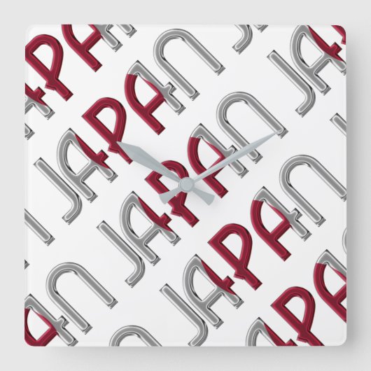 Japan Land Japanische Flaggenfarben Typografie Quadratische Wanduhr (Vorderseite)
