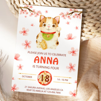 Japan Lucky Cat Cherry Blossom Einladung
