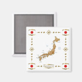 Japan Map + Flags Magnet (Vorderseite/Rückseite)