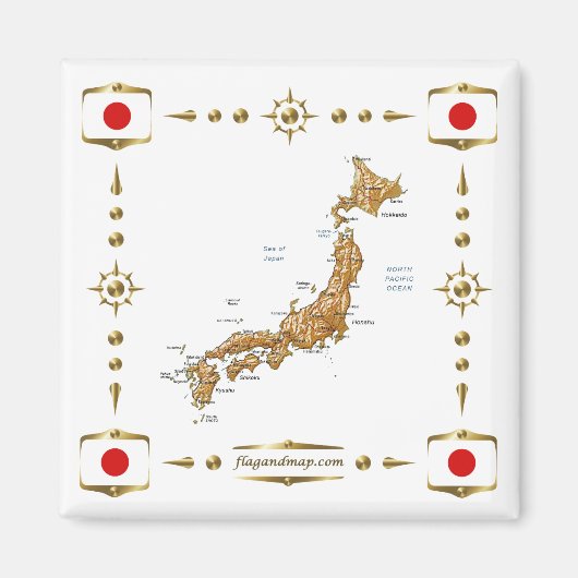 Japan Map + Flags Magnet (Vorne)