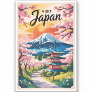 Japan Mount Fuji Illustration Reise Kunst Vintage Aufkleber