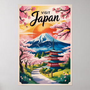 Japan Mount Fuji Illustration Reise Kunst Vintage Poster