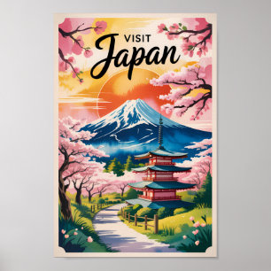 Japan Mount Fuji Illustration Reise Kunst Vintage Poster
