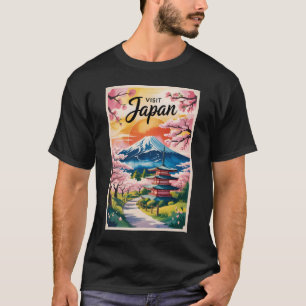 Japan Mount Fuji Illustration Reise Kunst Vintage T-Shirt