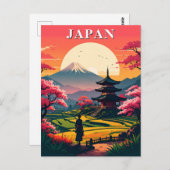 Japan Mount Fuji, Pagoda Kirschblüten Vintag Postkarte (Vorne/Hinten)