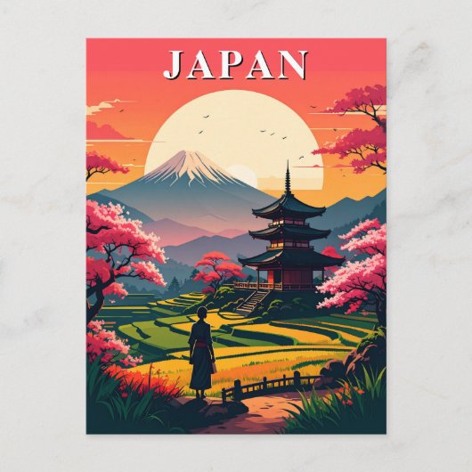 Japan Mount Fuji, Pagoda Kirschblüten Vintag Postkarte (Vorderseite)