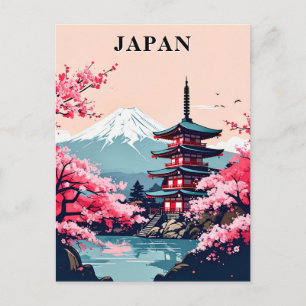 Japan Mount Fuji, Pagoda und Kirschblüte Postkarte